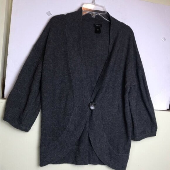 Ann Taylor Y2K Wool Round Hem Ballon Sleeve Cardigan Sweater Top Button Oversize - Picture 2 of 14